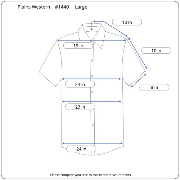 Plains Western Shirt Men's Large Short Sleeve Pearl Snaps Plaid White Blue - Picture 9 of 9